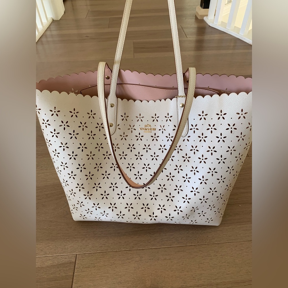 Coach pink and white tote